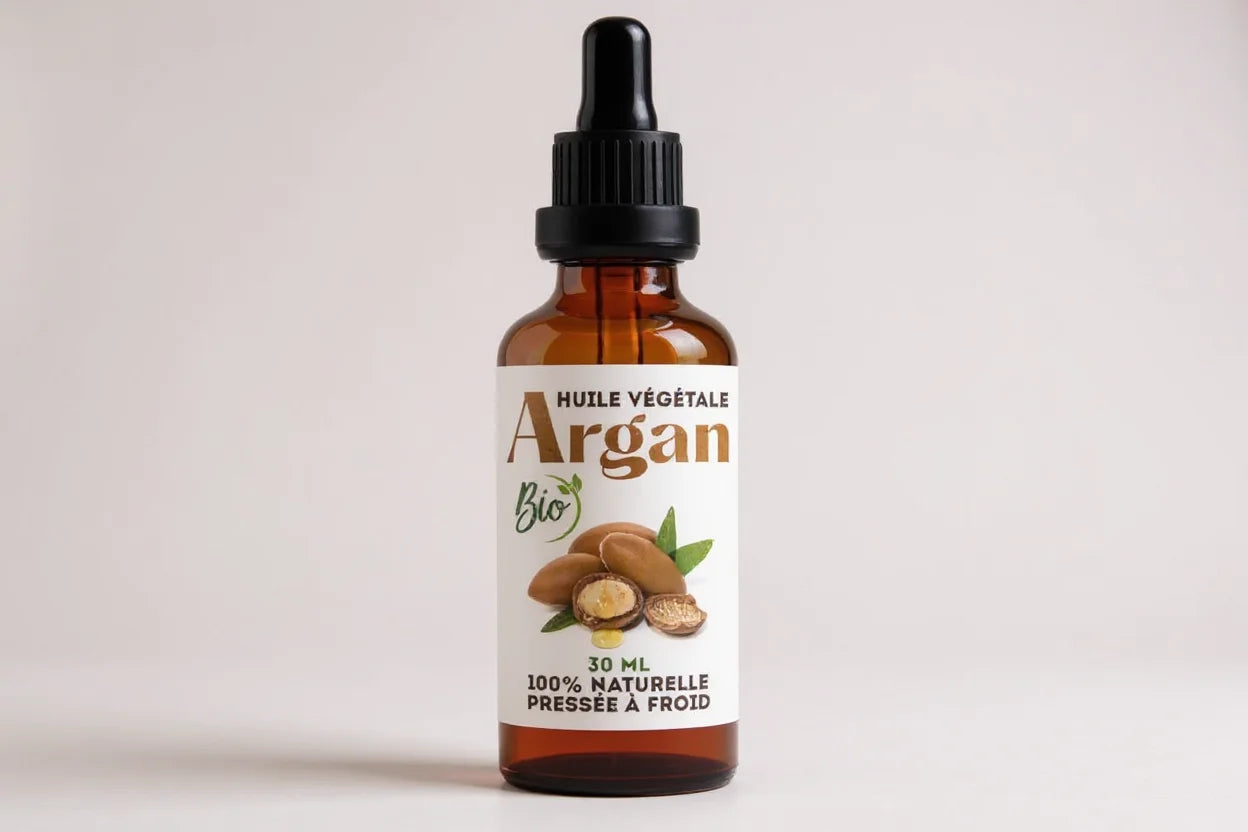 Huile d’argan bio 100% naturelle pressée à froid, flacon compte-gouttes 30 ml pour nourrir et protéger la peau, renforcer les cheveux et hydrater les ongles.
