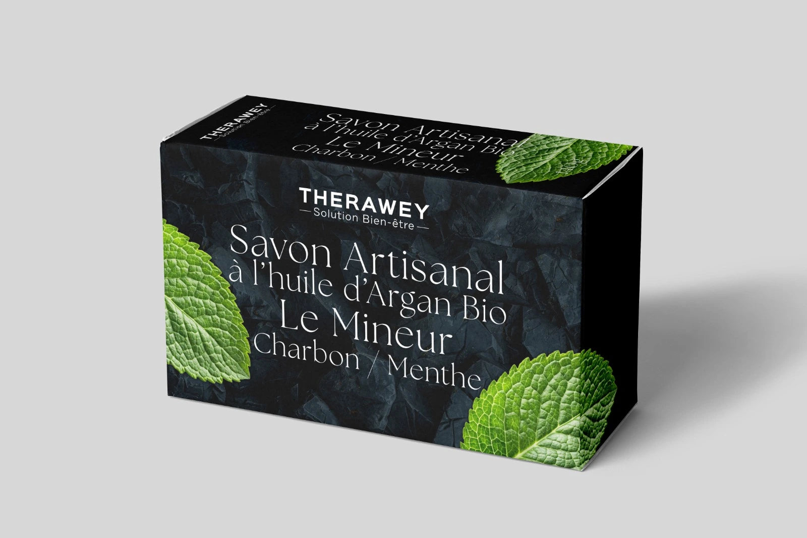 Savon artisanal bio charbon menthe Therawey à l'huile d'argan – fabriqué en France sans huile de palme