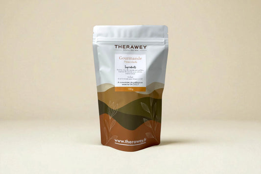 Thé Gourmande Piñacolada bio Therawey 100g, infusion exotique pomme, coco et ananas pour une pause savoureuse.